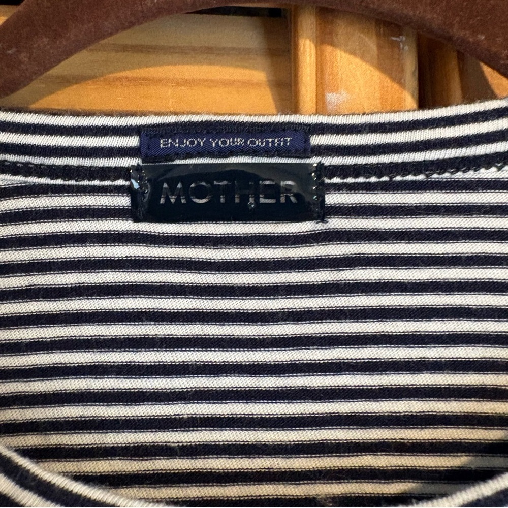 MOTHER women’s Keep on Rolling Pocket Tee t-shirt nautical navy stripes small - Picture 3 of 8